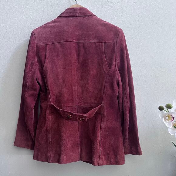 Vintage 100% Genuine Leather Suede Burgundy Red Women's Jacket Blazer Size 15/16 - Picture 2 of 12
